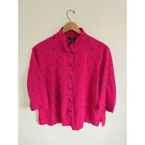 Ali Miles Magenta Fuchsia Pink Artsy Wired Collar Button Front Shirt 2X Blouse